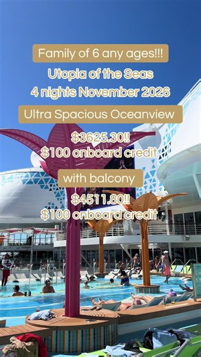 Where are my larger families?! This price is so good with the any ages!! #utopia #utopiaoftheseas #oasisclass #rccl #royalcaribbean