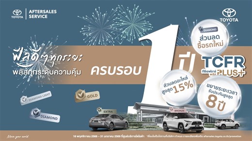 🎉 ฉลองครบรอบ 1 ปี โปรแกรม TCFR Plus 🚗 รีบเข้าศูนย์บริการโตโยต้าวันนี้! 🎁 ฟีลดีๆ มีไอเทมสุดลิมิเต็ด เผ็ชเด็ดเว่อรรร์ 🥤 แก้วไฟแรงส์! STTOKE แบรนด์ดังจาก MELBOURNE แก้วน้ำสแตนเลส เก็บความร้อน & เย็น ราคามูลค่า 1,690 บาท พร้อมรับกาแฟ TOGETA Drip Coffee (เมื่อเข้ารับบริการ ณ ศูนย์บริการโตโยต้า และมีค่าใช้จ่ายตั้งแต่ 5,000 บาท – 6,999 บาท / ใบเสร็จ) 👜 กระเป๋ายางจึ้ง! PDM แบรนด์ดีไซน์เนอร์สุดเท่ กระเป๋าสะพายสุดจึ้งแบบ 2 in 1 จะถือก็ชิค หรือจะสะพายก็คูล ราคามูลค่า 1,990 บาท พร้อมรับกาแฟ TOGETA Drip