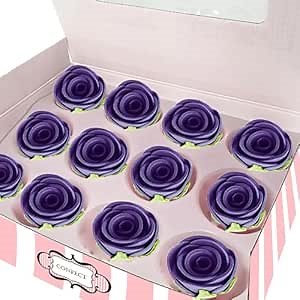 Confect Edible Flower | Edible Flower for cake decorations | Edible Flower Toppers | | Cupcakes & Doughnut Edible Toppers | True Purple Sugar Flower- Vegan, Gluten-Free, Soy-Free, Dairy-Free, Palm Oil-Free -Pack of 12