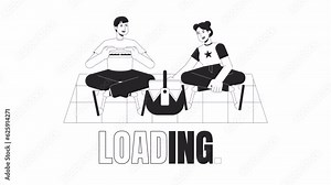 Vidéo Stock Summer picnic bw loading animation. Man eating sandwich. Girl holding watermelon. Linear 2D cartoon characters 4K video loading motion graphic. Summer break animated gif isolated on white background