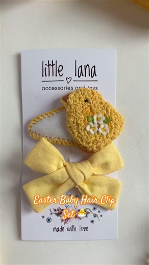 Punch Needle Easter Chick & Pinwheel Bow Set 🐣 Baby Hair Clips