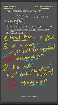 IISER Pune PhD 2026 ODE, Picard's theorem Question Solution | Entrance Exam #iiser #csirnet #gate