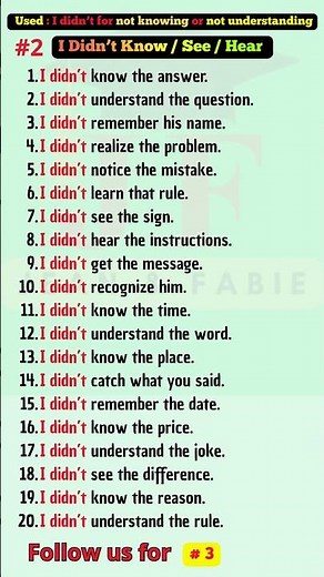 I didn’t for not knowing or not understanding #english #englishforbeginners #dailyenglish