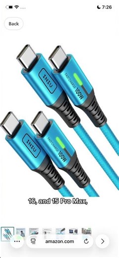 INIU 100W USB-C Cable [6.6ft, Blue] 2-Pack | Fast Charging Braided Type-C Cord for iPhone 17/16/15