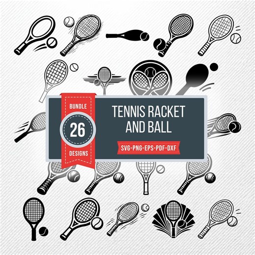 Tennis Racket and Ball SVG Bundle 26 Clipart | PNG Eps PDF Dxf | Commercial Use Vector Drawings - Etsy