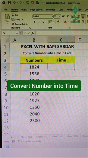 ⏰ Convert Number into Time in Excel – Easy Trick! #ExcelTricks #TimeCalculation #DataEntry