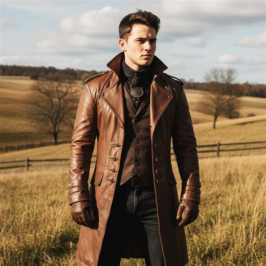 Men's Handmade Leather Long Coat | Steampunk Trench Coat, Brown Gothic Duster Jacket - Etsy UK