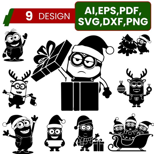 Funny Christmas Minion SVG Bundle, Santa Reindeer Minions Clipart for Cricut, Holiday Shirt Design, Christmas Silhouette Files, Digital - Etsy