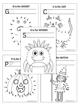 Halloween connect-the-dots and letter practice worksheet