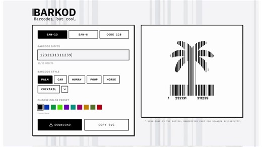 THIS FREE TOOL TURNS YOUR UGLY PRODUCT BARCODES INTO BEAUTIFUL SVGs THAT STILL SCAN PERFECTLYmost people just slap a barcode on their packaging and call it a day.but your barcode doesn't have to look like it was generated in 1994.this tool lets you:> paste any barcode value and instantly preview it> style it into a clean, artistic SVG> keep it fully scannable (no broken barcodes)? export it and drop it straight into your designno account. no paywall. no uploads to any server.just a clean, free t