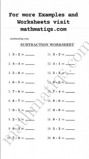 Subtraction Worksheet 2 #mathmatiqs.com #maths #shorts