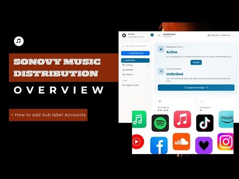 Overview of Dashboard for Sonovy music Distribution account + how to add Sub label account