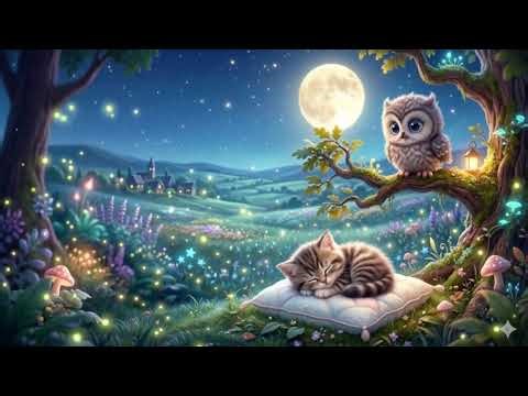 Fall Asleep Fast 😴 Owl & Kitten Lullaby 🌙 Soft Baby Sleep Music Under Moonlight