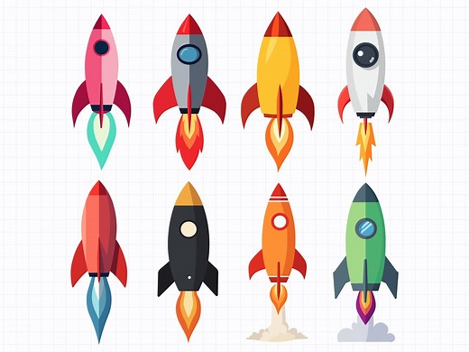 Cartoon Rocket Ship Clipart Bundle: Space Crafts, Stickers (SVG, PNG, AI) - Etsy