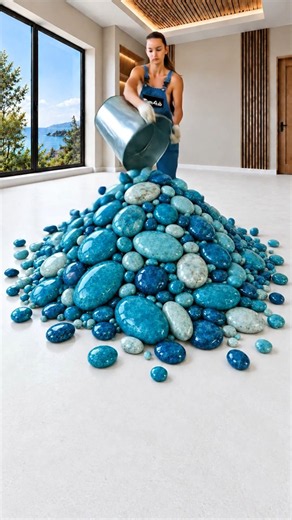 Would You Put This Stunning Teal Pebble Floor in Your Home? 💎✨ #shorts #luxury #diy