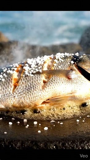 Cooking Fish on Hot Stone by the Ocean 🌊🔥#NatureCooking#PrimitiveCooking#StoneCooking#OceanCooking