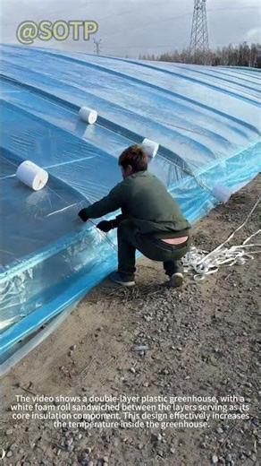 Workers are assembling a double-layer greenhouse.