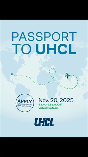 🌍 Ready to take your future global? Join us for Passport to UHCL — your gateway to opportunity! ✈️💙 📅 Thursday, Nov. 20 ⏰ 9 a.m.–12 p.m. CST 🌐 Open to international students of all levels Explore our beautiful campus, academic programs, student life, housing, and all the ways UHCL connects you to Houston’s global industries. 💡 Apply within 48 hours of attending and get your $75 application fee waived! Register today and start your journey. Link in the Linktree 🔗 #UHCL #InternationalStudent