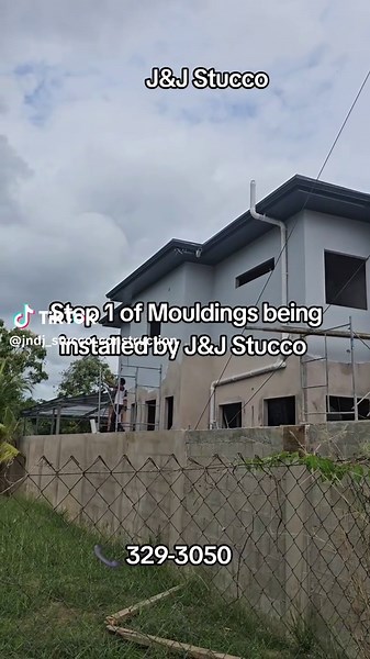 Step 1 of Styrofoam Mouldings being installed by J&J stucco.. call us 329-3050 for more info! Quality work everytime,💯🇹🇹 #Stucco #trini_tiktoks #caribbeantiktok #fypdong #fyp #foryoupage #Exterior #fypシ #fypシ゚viral #forupage #Construction #2025 #trini #soca2025 #trendin