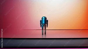 Full-length futuristic android robot. Plain background. Concept: animation of modern technologies and artificial intelligence and progress in the field of robotics, computer