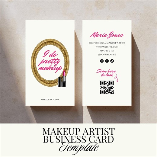 Makeup Artist Business Card Template | Printable Beauty Business Cards | Small Business Marketing | Editable Templates - Etsy