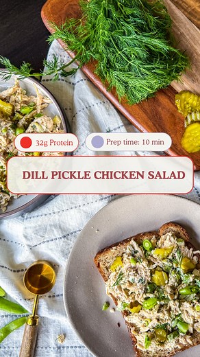Ashley | Easy, High-Protein Recipes + Nutrition Education on Instagram: "Do we agree that pickles are kind of having their moment right now? For good reason— who doesnt love a crunchy pickle? We’ll get ready because this dill pickle salad is not only delicious, it’s fresh, creamy, crunchy, herbaceous and of course, easy to make AND high in protein! I love chicken salads (clearly) because of how easy they are to toss together and because you can get SO creative with the flavors and never have to 