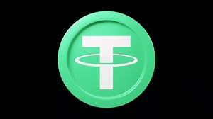 Tether usdt coin 3d rotage 360 degrees in black bg Cryptocurrency token seemless loop