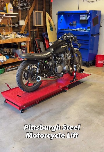 The Pittsburgh 1000 lb. Steel Motorcycle Lift allows you to easily lift motorcycles or small recreational vehicle for servicing. Available at #HarborFreight. #motorcyclelift