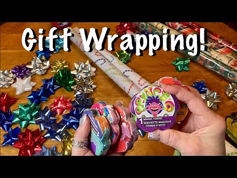 ASMR Christmas Gift Wrapping 2021 (No talking)Cutting & taping & paper crinkles. Stocking stuffers!