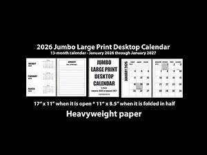 2026 jumbo large print desktop calendar