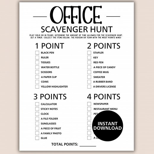 Office Scavenger Hunt, Printable Office Party Game, Team Building Game, Staff Activity, Employee Holiday Party Game, Office or Remote Game - Etsy