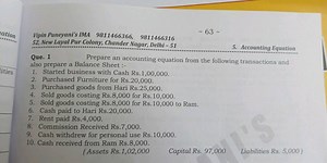 1 Prepare an accounting equation from the following transaction... | Filo