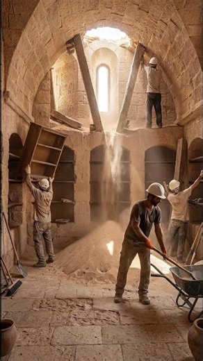 Sunken ancient library buried beneath shifting san