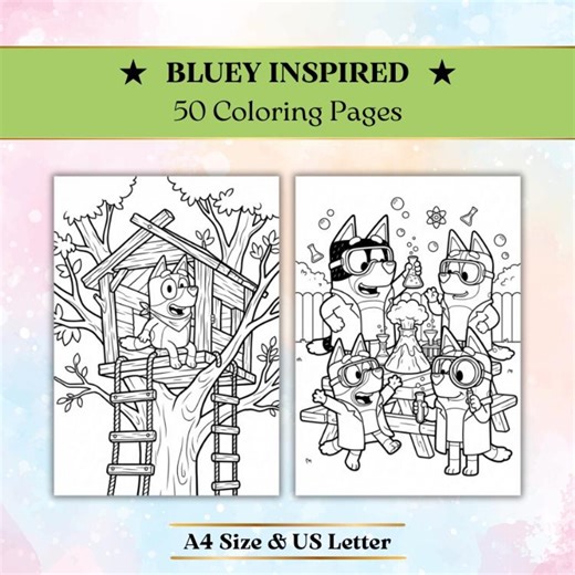 50 Bluey Inspired Coloring Pages, Kids Activities (digital Download), A4/US Letter Size - Etsy