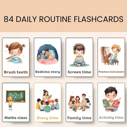 84 Kids Daily Routine Flashcards, Routine Chart for Kids, Daily Rhythm Visual Schedule, Toddler Montessori Homeschool, Chore Chart Checklist - Etsy