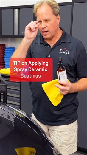 Ceramic coating sprays, especially ones with actual ceramic formulations, should NEVER be sprayed directly on the paint. If you spray the paint directly, you will inevitably get overspray. Try as you may, you will likely miss some of the overspray during wipe off. The overspray will cure and harden. You’ll be left with little dots of coating all over that can only be removed by polishing. Instead, spray the towel directly, wipe, flip and buff off. Even coverage with zero overspray. Want more tip