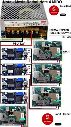 Skema Bypass Baterai Redmi Note 4 Snapdragon - Psu ke stepdown terus ke mesin, silahkan dicoba gan.