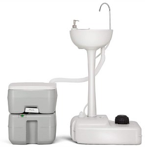 [Hot Item] Portable Hand Washing Station Outdoor with Foot Pump, with Towel Holder & Soap Dispenser, 19L Water Capacity and Rolling Wheels