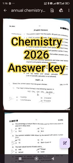 2nd PUC CHEMISTRY ANNUAL ANSWER KEY 2026 #2ndpuckarnataka #chemistry #exam #annual_exam_2026