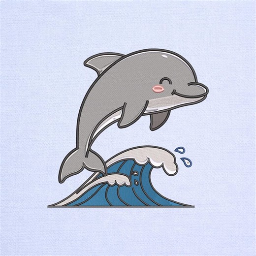 Dolphin Wave Embroidery Design Ocean Marine Animal Surf Sea Life Digital Download Files - Etsy
