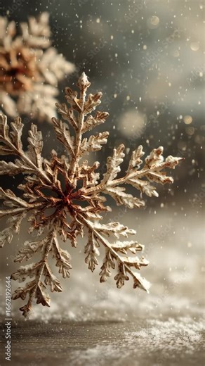 A detailed close-up of a snowflake glistening on a winter surface, capturing the beauty of nature's unique ice crystals.