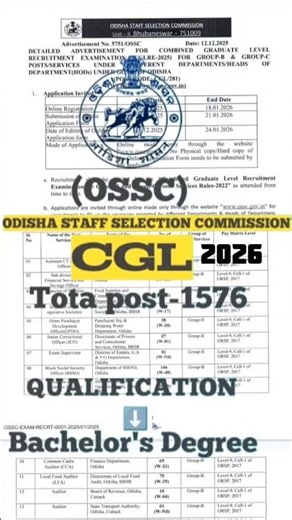 OSSC (CGL) job 2026#jobvacancy #odishajob #odisha