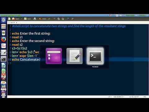 hell script to concatenate two strings and find length