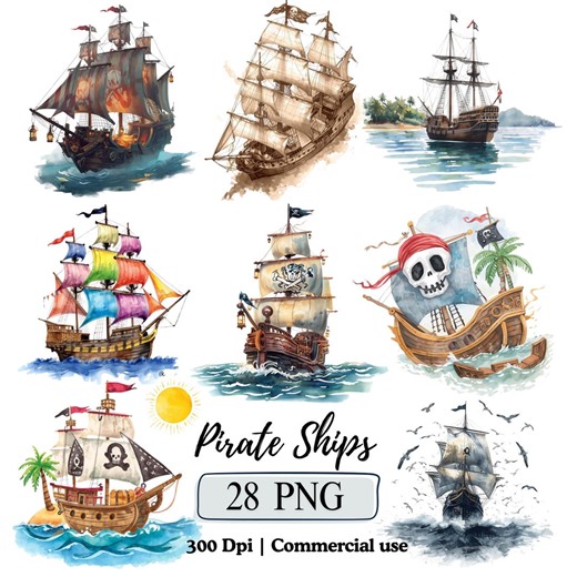 Pirate Ships Clipart Watercolor Nautical Elements Png Bundle Pirate Png Sea Ship Flag Ocean Graphics Vintage Pirates Sailing Ships Art Decor - Etsy