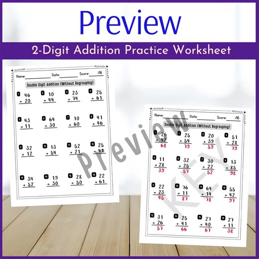Double Digit Addition Worksheet | Without Regrouping | 2-digit Math Practice for 2nd Grade | Printable PDF | No Carrying - Etsy