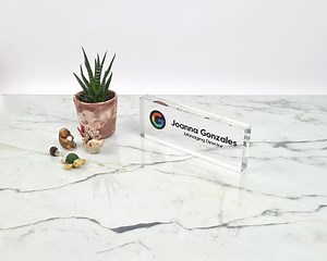 Custom Logo Desk Name Plate | Clear Acrylic Office Sign | Corporate Executive Gift & Boss Plaque - Etsy