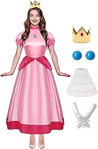 CICOCI Princess Costume Adult Women Dress With Crown Earings Pink Dress Halloween Cosplay Outfit size XL