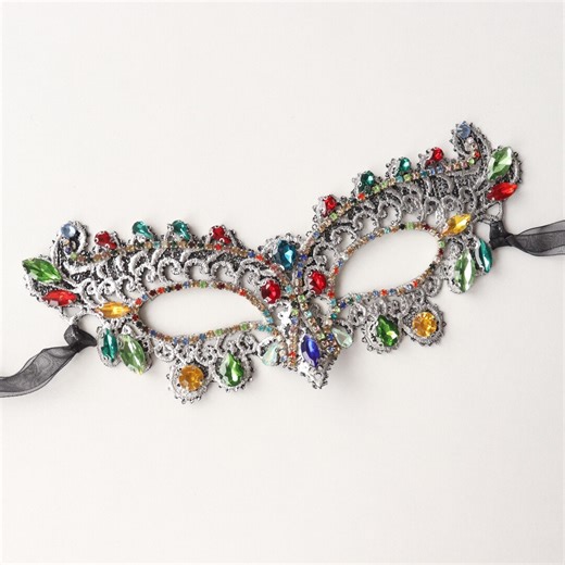 Silver Lace Colorful Rhinestone Masquerade Mask • Venetian Mask • Vintage Style • Suitable for Party • MM172 - Etsy