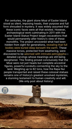 The famous Easter Island heads actually have full bodies buried deep beneath the soil. #history #archaeology #ancienthistory #discovery | Epochal