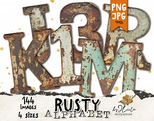 RUSTY ALPHABET 144 Png | Metal Rustic Industrial Jpg Png 4 Sizes | Junk Journal Scrapbook Mixed Media Collage | Home Decor Printable | Cl193 - Etsy